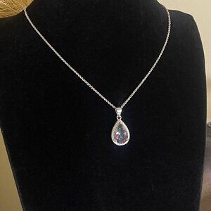 Mystic Topaz & Moissanite Teardrop Pendant Necklace 925 Sterling Silver Halo